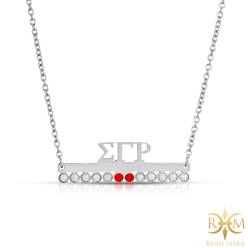 ΣΓΡ 10-2 Pearls and Rubies Bar Necklace (Stainless Steel)